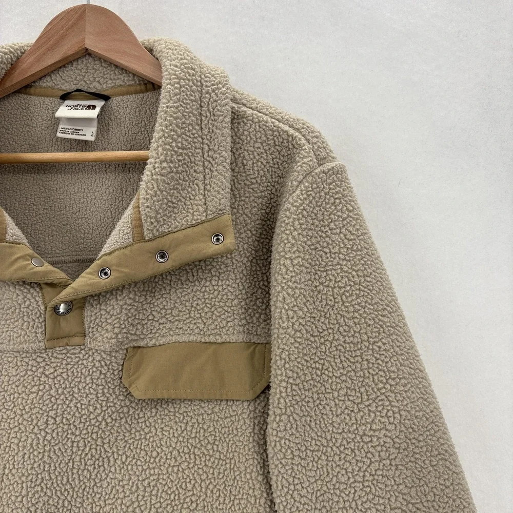 The North Face Cragmont Pullover Mens Large Beige Sherpa Fleece Snap Hiking Work
